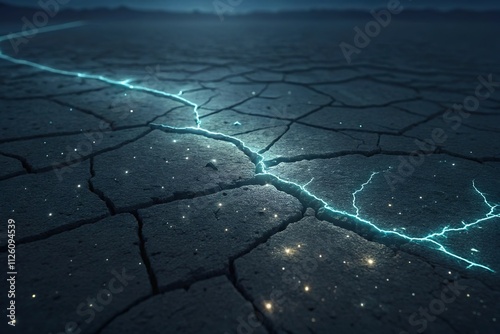 ground with light glow along crack. Ley line energy photo