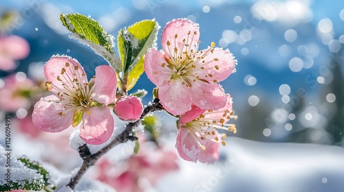 Pink Flowers Snow Winter Blossom Macro Photography