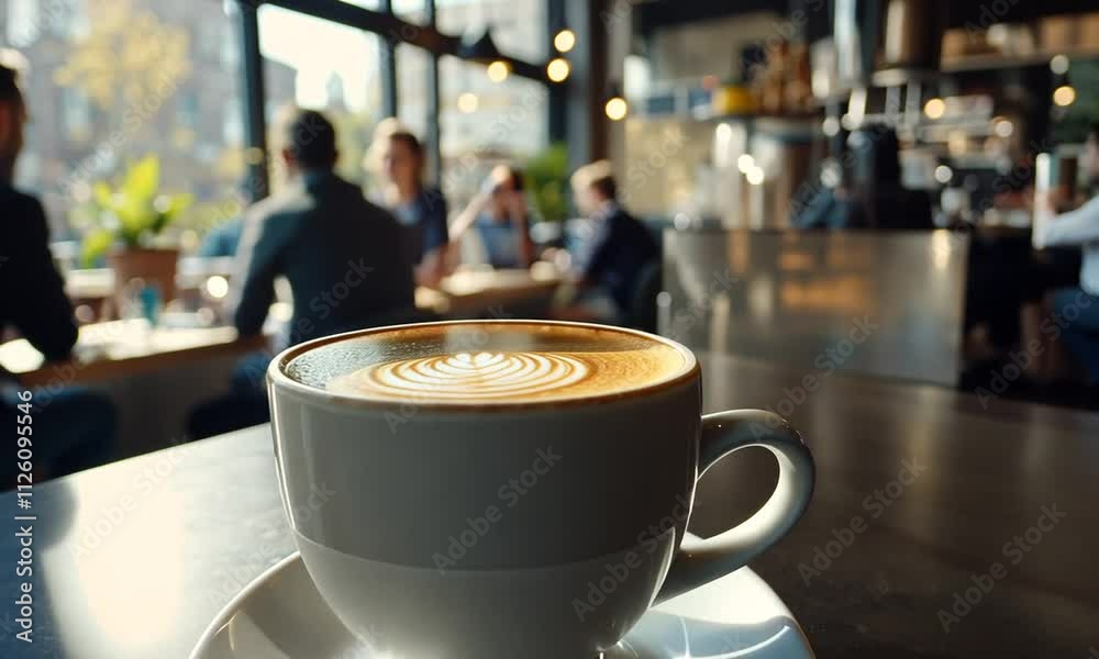 Latte Art in a Cozy Cafe with Blurred Background of Patrons Latte Art in a Cozy Cafe with Blurred Background of Patrons