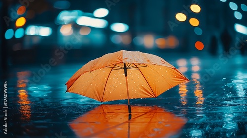 Wallpaper Mural Rainy Night Cityscape  Orange Umbrella Reflection Torontodigital.ca