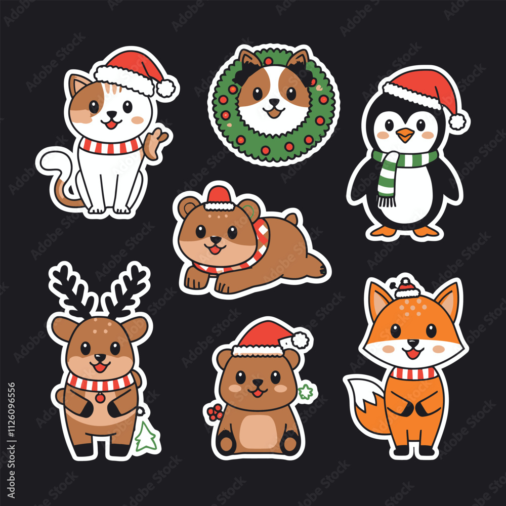 Obraz premium Adorable Christmas Animal Characters in Festive Attire