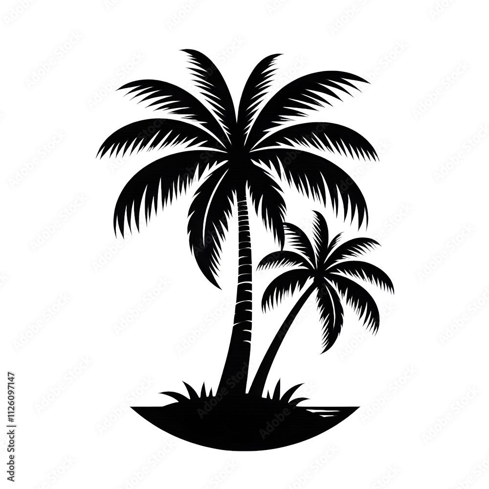 Obraz premium Coconut tree silhouette vector with white background