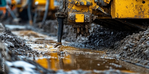 Obraz na płótnie Closeup of horizontal directional drilling technology showcasing the drilling machine in action. Horizontal directional drilling technology facilitates trenchless installation of pipes and water w salonie