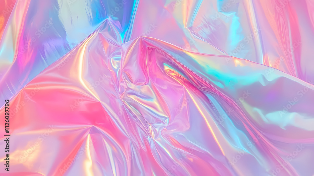 Fototapeta premium An iridescent neon background featuring holographic pastel colors, creating a trendy vaporwave aesthetic.