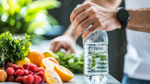 Staying hydrated with fresh fruits and vegetables for healthy lifestyle photo