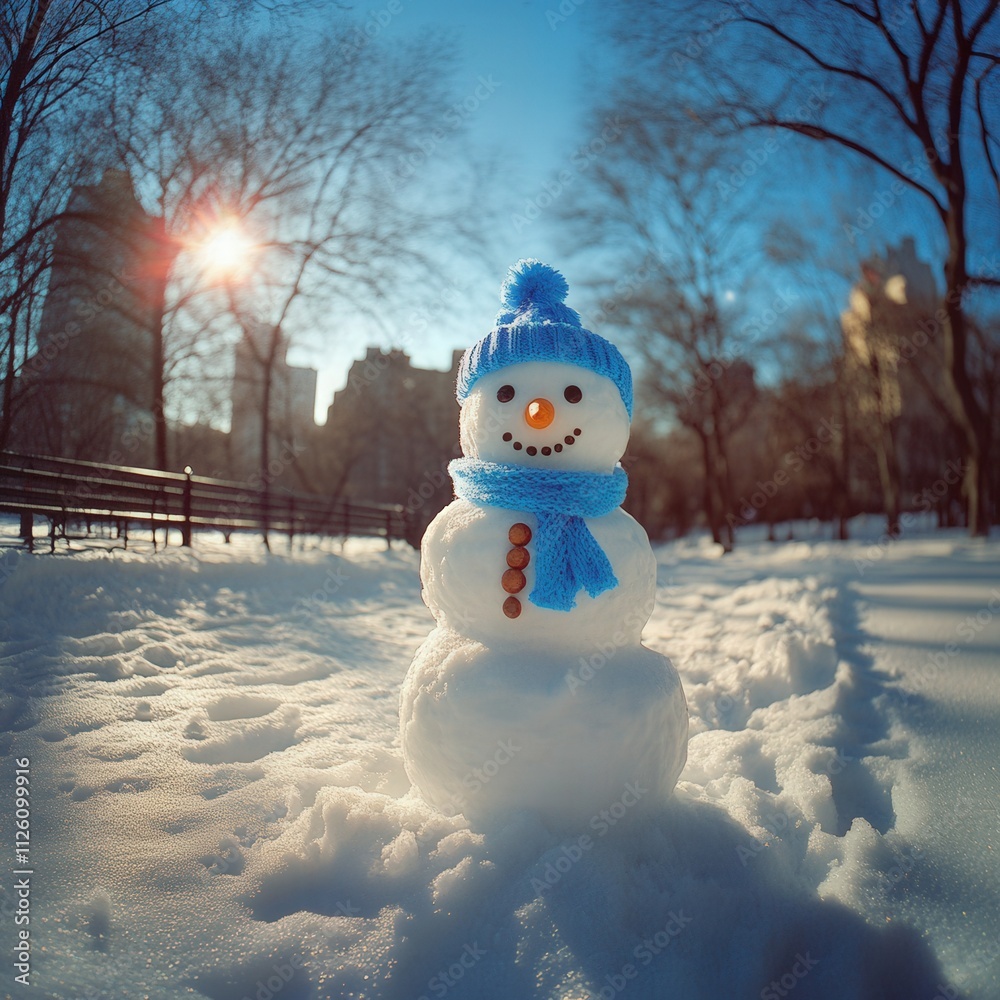 Obraz premium cheerful snowman in a winter landscape