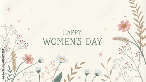 Elegant Women's Day card with wildflowers