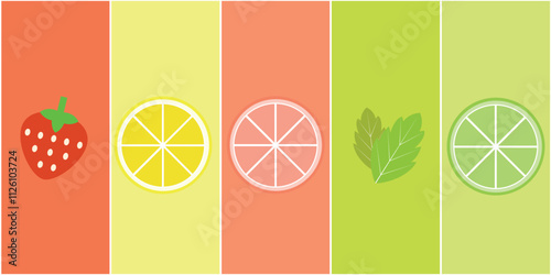 Fruit mint lime lemon or grape juice sticker flavor icon. Fruit logo label vitamin droplet