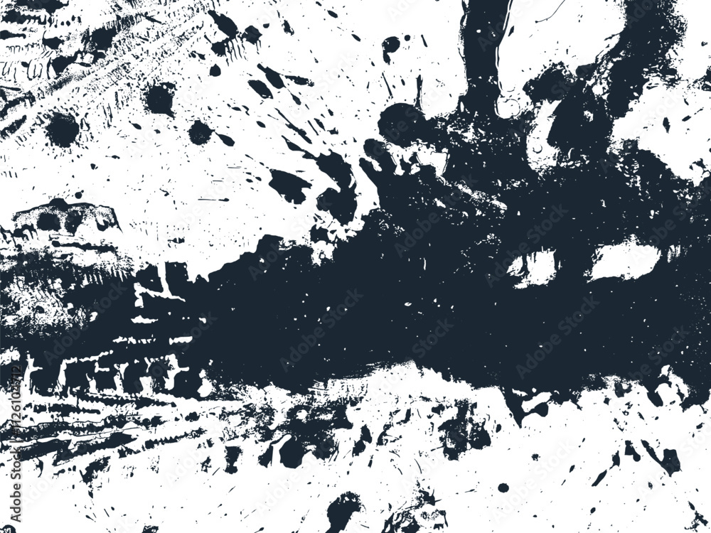 Mud tire tracking. Dirt track from the car wheel protector. Tire mark silhouette. Grunge overlay texture. Abstract black pattern. Vector illustration, EPS 10.