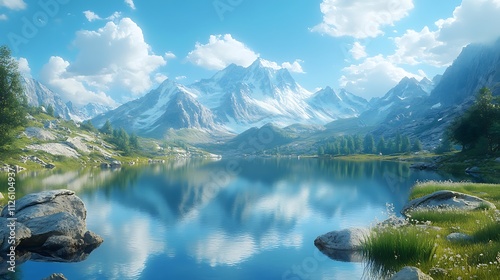 Serene Mountain Lake Desktop Wallpaper with Peaceful Scenic Beauty