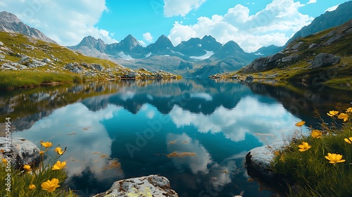 Vivid Tranquil Mountain Lake Wallpaper for Desktop Background Design