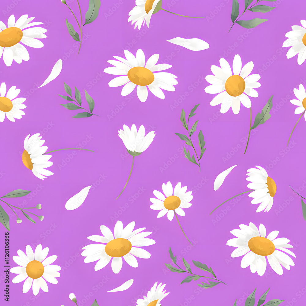 Obraz premium Seamless White Floral Pattern with Purple Background