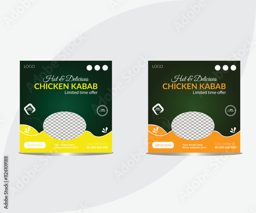 Delicious chicken social media post design. ads promotional special square post template, and story design. Chicken Kebab Instagram Post. perfect for restaurants and food businesses, Social Media Post