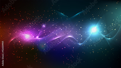 Speed star dust background. Golden blue magic ai tech abstract wavy streak pattern. Digital landscape neon shiny shimmer gradient. Technology glitter texture with light effect. Artificial data connect