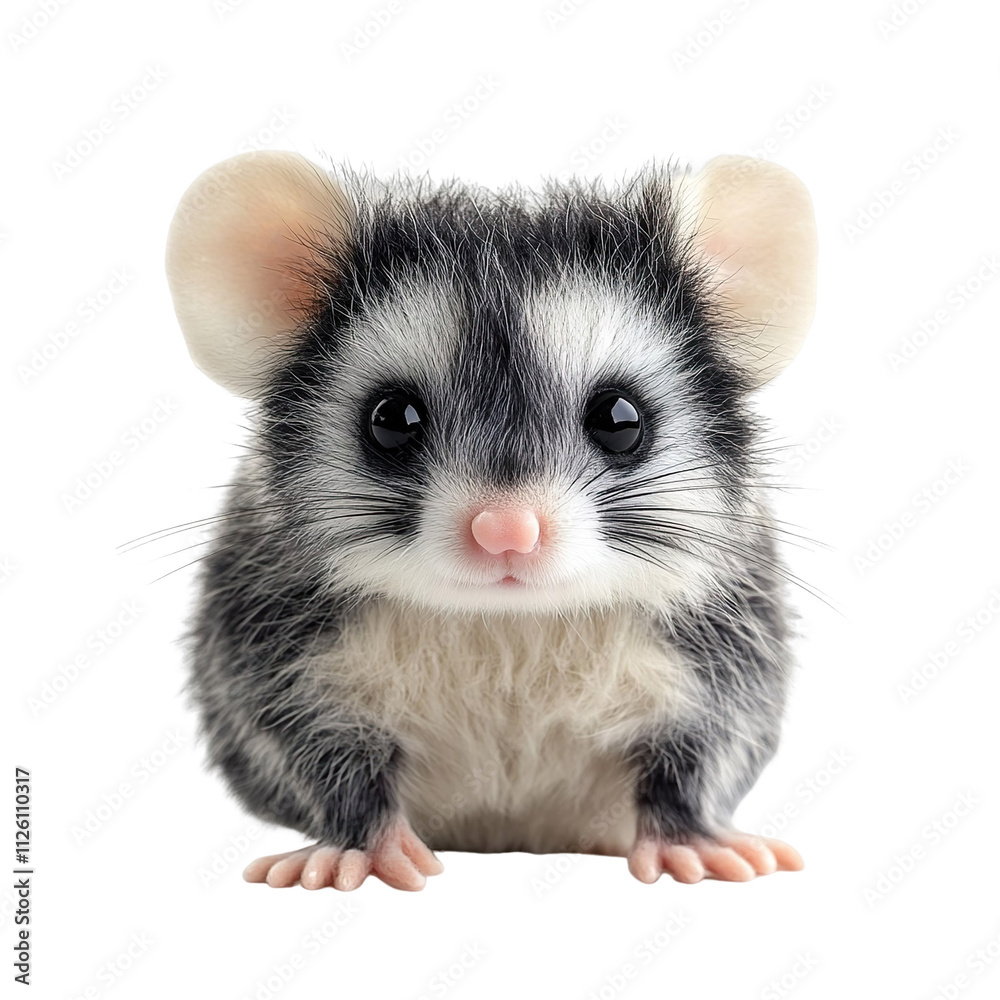 Extreme front view of a perfectly made hyper realistic possum animal soft toy isolated on a white transparent background Extreme front view of a perfectly made hyper realistic possum animal soft toy isolated on a white transparent background
