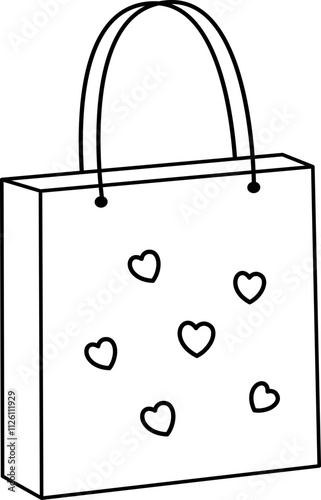 Isolated Valentine shopping paper bag outline.
Valentine's Day gift bag coloring drawing.
Transparent background.