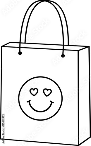 Isolated Valentine shopping paper bag outline.
Valentine's Day gift bag coloring drawing.
Transparent background.