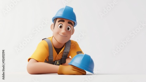 A cheerful cartoon construction worker with a hard hat, symbolizing the construction industry.