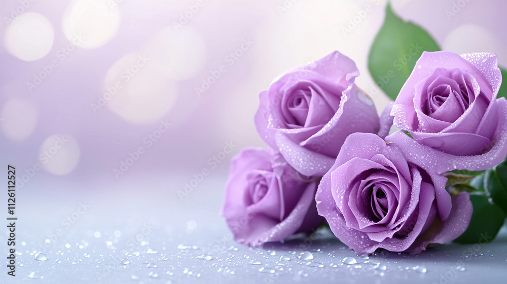 Fototapeta premium A beautiful arrangement of lavender roses with sparkling effects on a soft background.