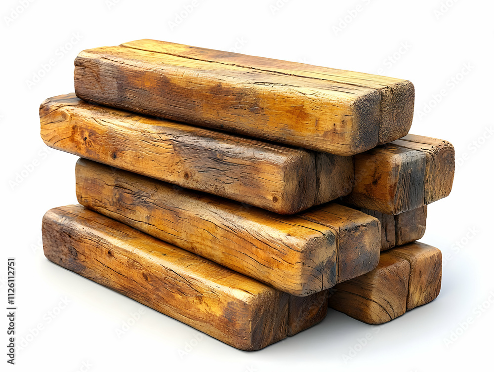 Stacked Weathered Wooden Blocks, Rustic Texture, Brown Timber Beams, Aged Wood, Old Lumber Stacked Weathered Wooden Blocks, Rustic Texture, Brown Timber Beams, Aged Wood, Old Lumber