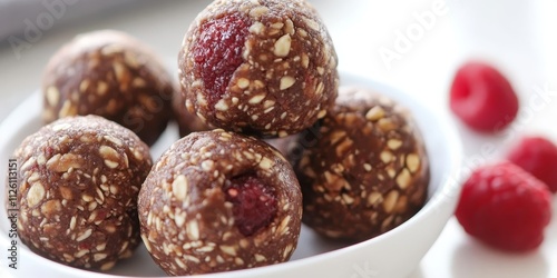 Nutritious energy balls made with medjool dates, mixed nuts, and raspberry powder, perfect for a healthy snack. These energy balls combine the richness of medjool dates and the crunch of nuts.