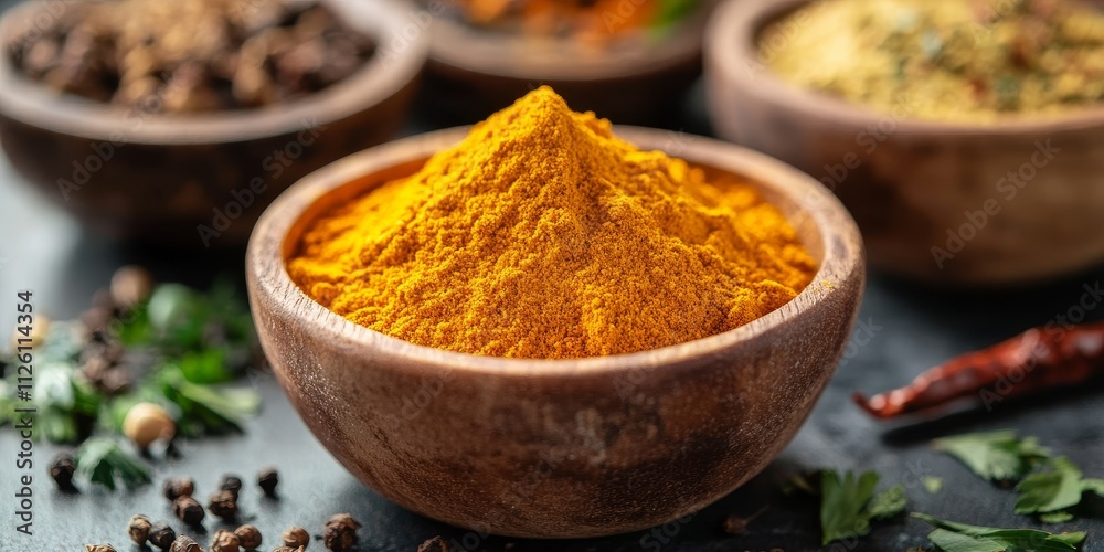 Spices including turmeric, chilly, coriander powder, coriander seeds, and dry chilly create a vibrant blend, showcasing the versatility of turmeric in various culinary traditions and dishes. Spices including turmeric, chilly, coriander powder, coriander seeds, and dry chilly create a vibrant blend, showcasing the versatility of turmeric in various culinary traditions and dishes.