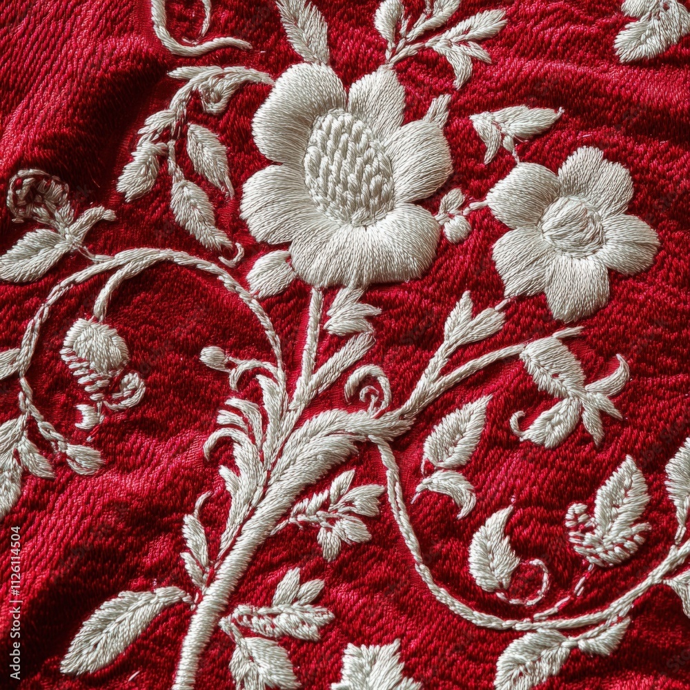 intricate floral embroidery on red fabric intricate floral embroidery on red fabric