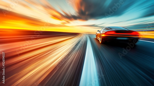 Accelerate – A sports car speeding down a highway, motion blur effect, 8k, hyper realistic.  photo