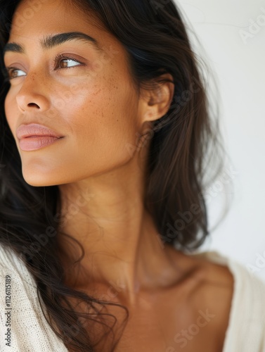 Obraz na płótnie elegant mature older woman beauty closeup studio portrait - skincare beige and white aesthetic, diverse beauty w salonie