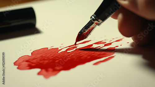 Bleed Red ink spreading on paper like blood 
