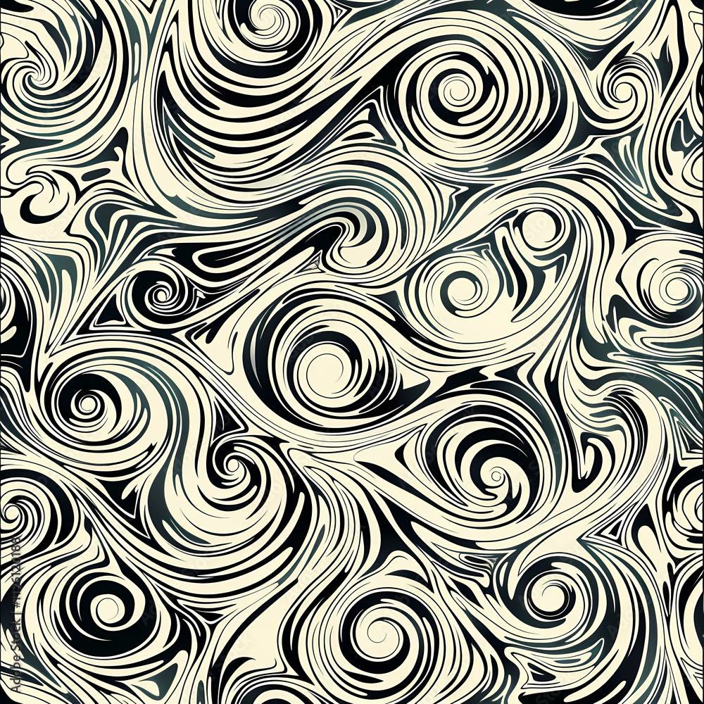 An intricate swirling abstract pattern in black and cream tones, evoking a sense of movement and flow. An intricate swirling abstract pattern in black and cream tones, evoking a sense of movement and flow.