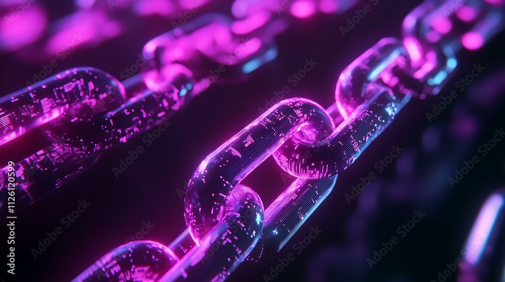 High-tech depiction of blockchain data flow with neon highlights and seamless line connections High-tech depiction of blockchain data flow with neon highlights and seamless line connections