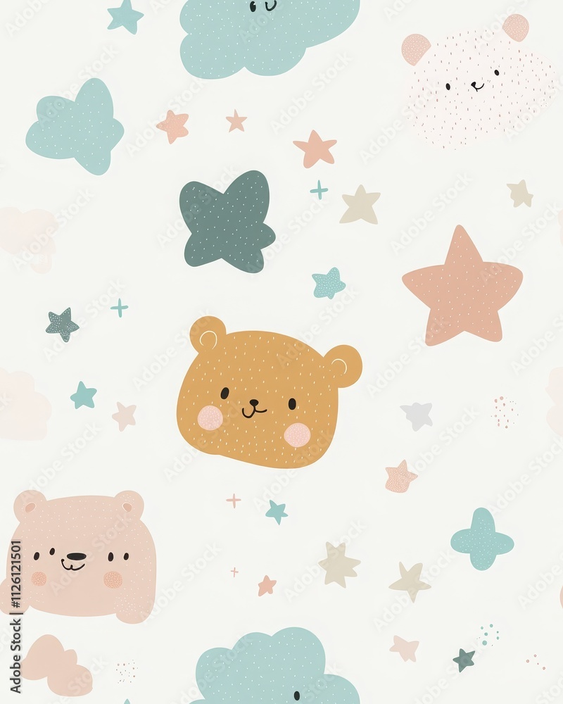 Cute Nursery Pattern with Teddy Bear and Stars