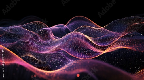 Intricate AI communication network with pulsating light waves and connected data nodes