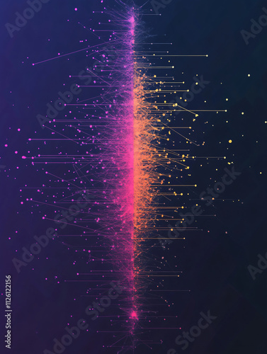 Colorful abstract representation of big data visualizations with vibrant hues. This showcases dynamic interplay of lines and dots, symbolizing data flow and connectivity
