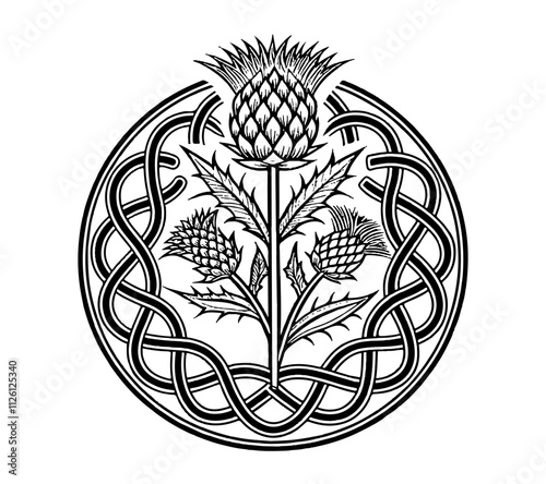 Scottish thistle vector Line art in Celtic style flower