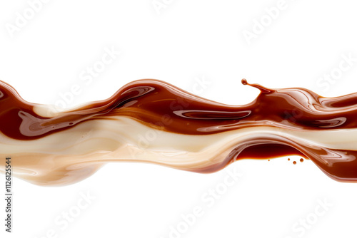 Splash smooth ripple of coffee, chocolate and milk cream waves intertwining isolated on background.