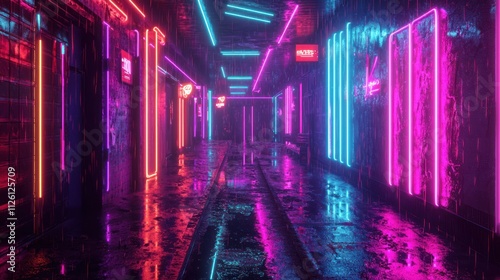 Cyberpunk Rainy Neon Alleyway: A Digital Art