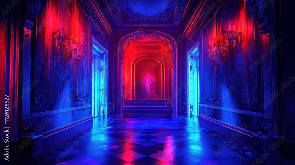 Neon Dreamscape: A Hallway of Vivid Hues Neon Dreamscape: A Hallway of Vivid Hues