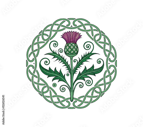 Scottish thistle vector Line art in Celtic style flower