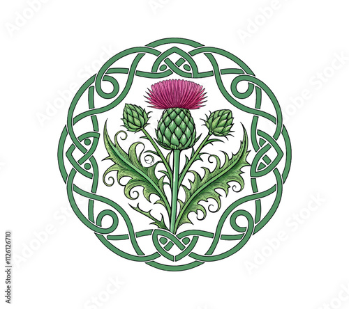 Scottish thistle vector Line art in Celtic style flower
