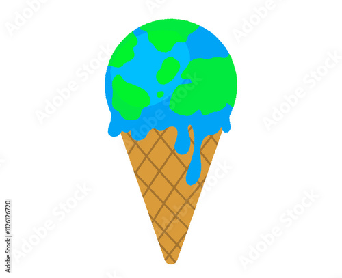 melting ice cream of earth illustration warning global warming