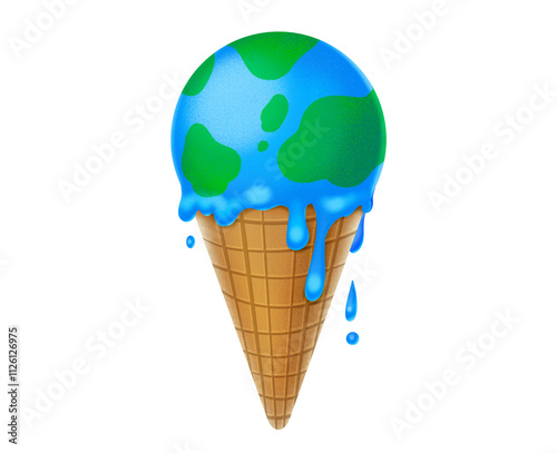 melting ice cream of earth illustration warning global warming