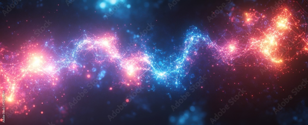 Naklejka premium Abstract digital background with glowing data connections and geometric shapes