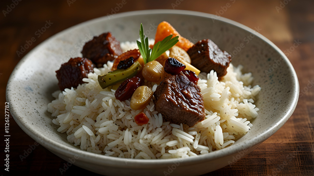 Delectable Beef Stew with Rice: A Culinary Delight Featuring Tender Beef Cubes, Aromatic Rice, and Savory Vegetables Delectable Beef Stew with Rice: A Culinary Delight Featuring Tender Beef Cubes, Aromatic Rice, and Savory Vegetables