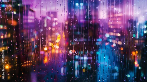 Raindrops on a Window with City Lights in the Background