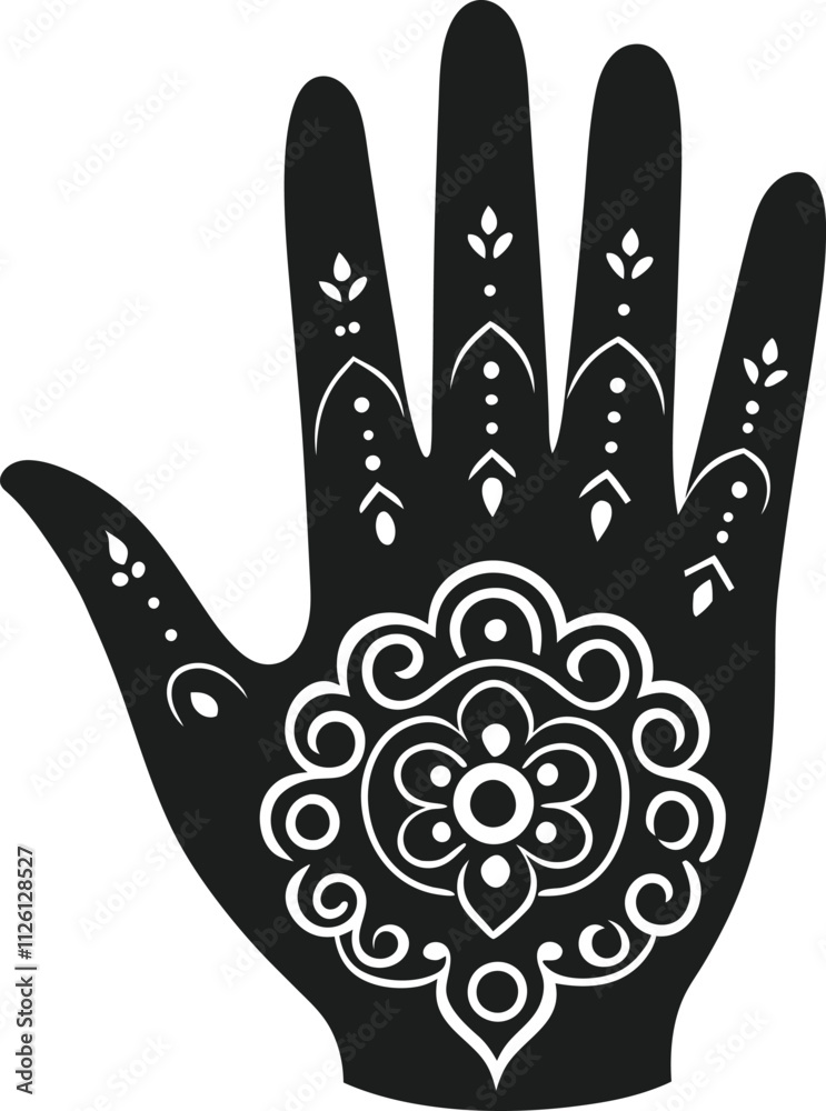 Fototapeta premium Silhouette Mehndi Hand Design Vector Illustration with Floral Patterns