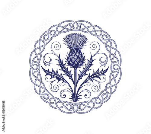 Scottish thistle vector Line art in Celtic style flower