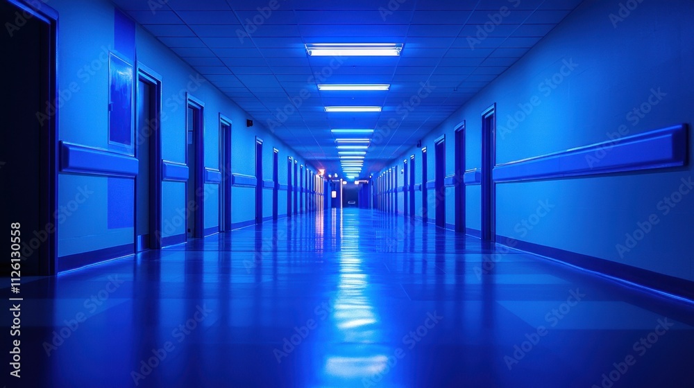 Blue Hospital Corridor: A Sterile and Serene Long Exposure Blue Hospital Corridor: A Sterile and Serene Long Exposure