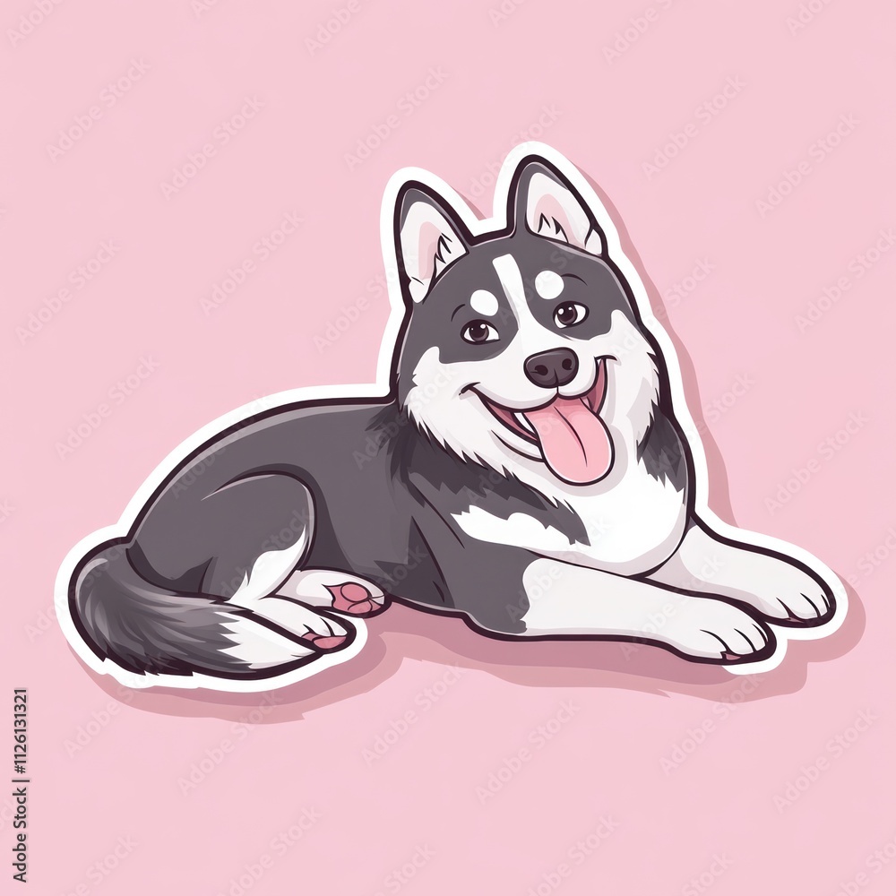 A cute cartoon dog lying on a pink background, exuding a playful and friendly vibe. A cute cartoon dog lying on a pink background, exuding a playful and friendly vibe.